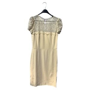 Valentino‎ Roma Lace Sheath Dress Beige Short Sleeve V Neck Women Size 42 6